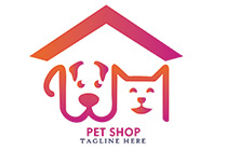 abstract hut cat and dog monoline logo
