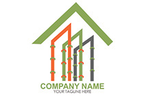 hut roof and buildings pathway logo