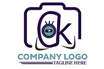 OK eye, alphabet and camera logo