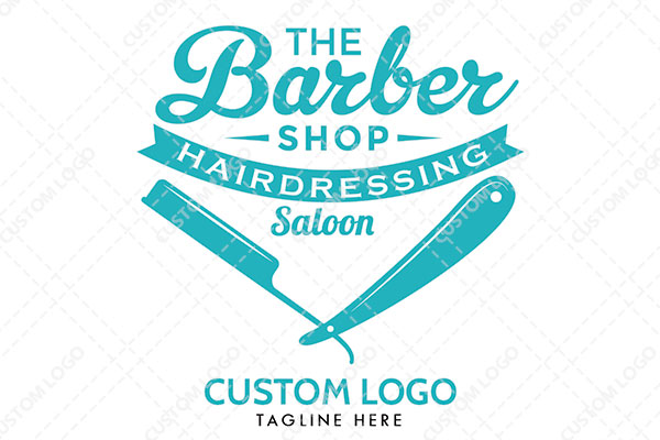 Barber Shop Logo Name with Shaving Blade Underneath it Logo