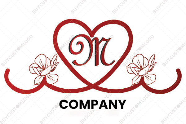 heart and flowers m letter logo