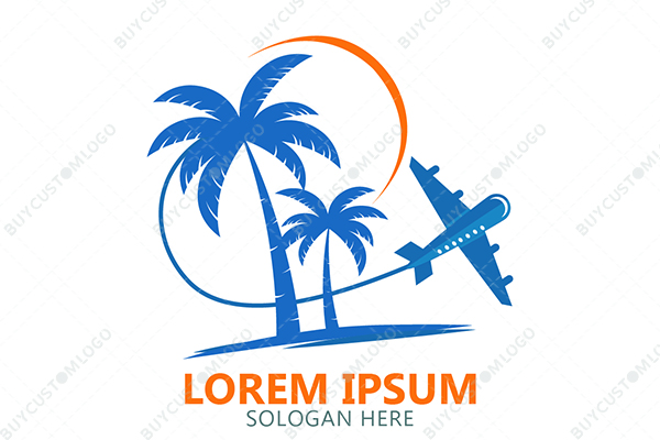 An Airplane Flying Past an Island Logo