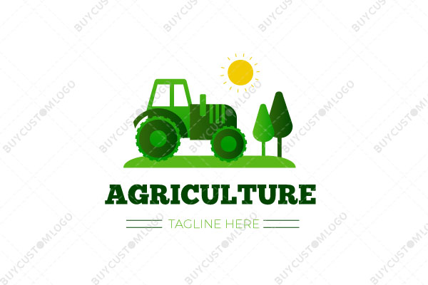 toy tractor on fields with trees logo