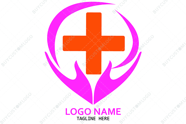 medical cross, crescent moon and abstract hands logo
