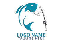 abstract fish and fishing rod logo