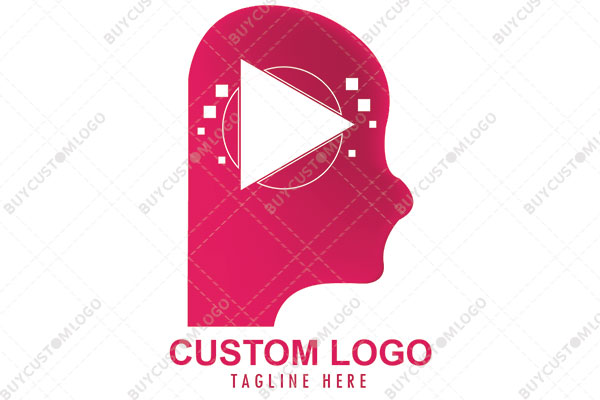 abstract person face with circle, play icon and gallery logo