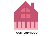 pink hut with fence, chimney and window logo