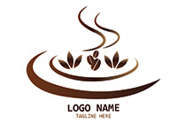 coffee beans, herbs, rings and fumes gradient logo
