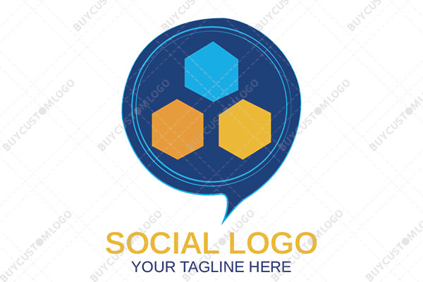 abstract hexagons in a messaging icon logo