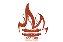 sausages in a flame with fumes logo
