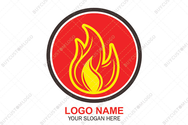 golden flame in red and black seal logo
