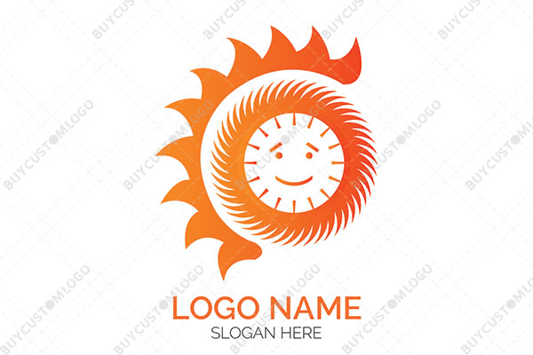 the happy spinning sun with flames logo