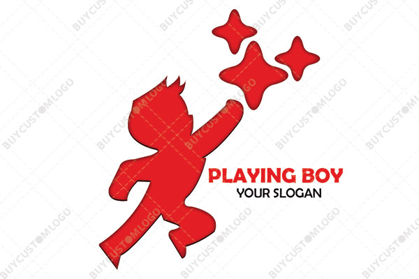 little boy playing with stars logo