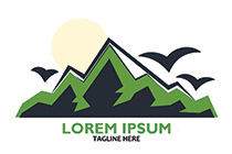 mountain, sun and birds logo