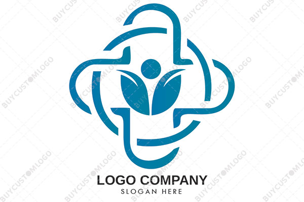 abstract person in a circle and red cross line style logo