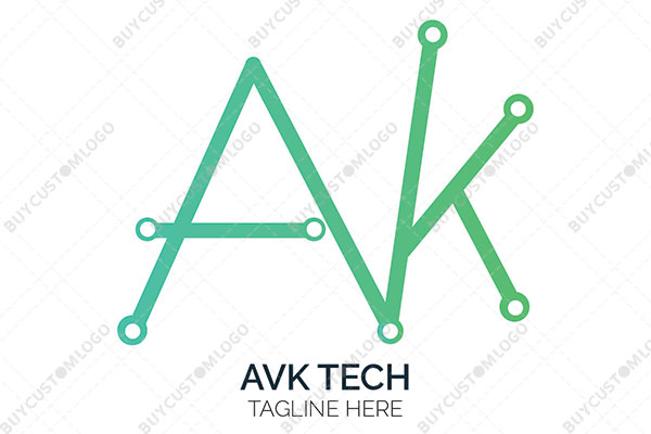 letters a, v and k networking nodes logo