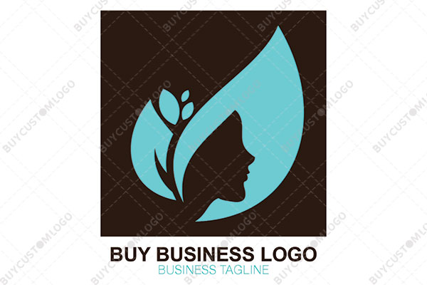 leaves and beauty face in a frame logo
