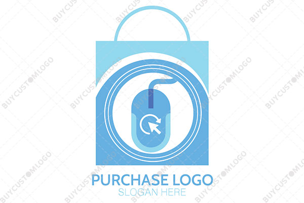 mouse with a wire in a shopping bag logo