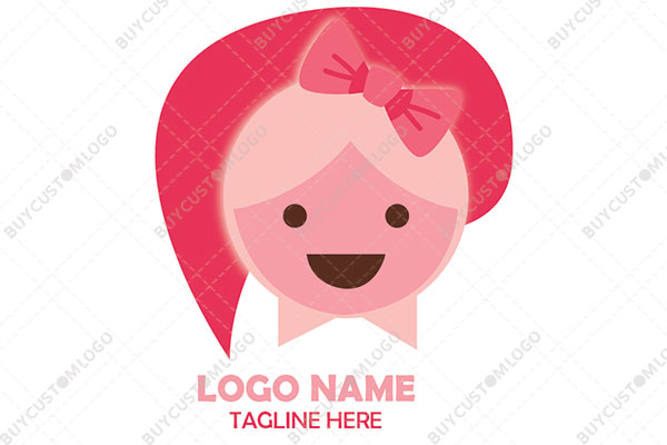 happy little girl with thick hair and bow logo