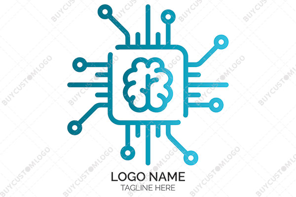 Abstract of a Brain within a Chip Connected with Nodes Logo