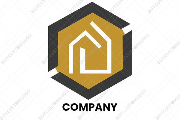 hut, sun and hexagon seal logo