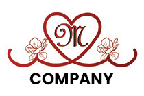 heart and flowers m letter logo
