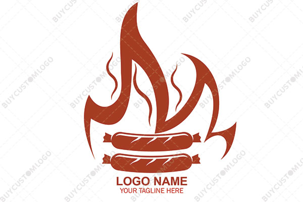sausages in a flame with fumes logo