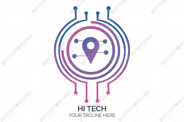 network nodes, circuit lines and location pin logo