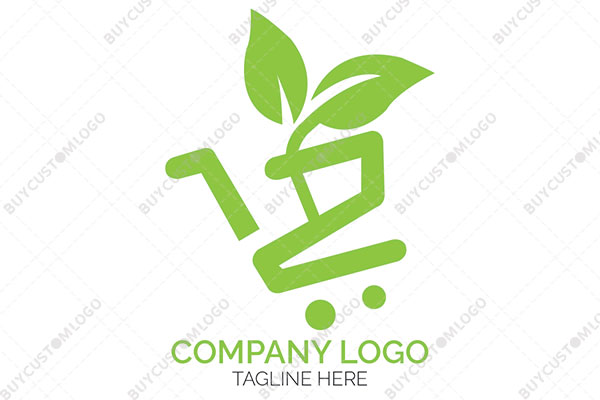 shopping cart with stem and leaves logo