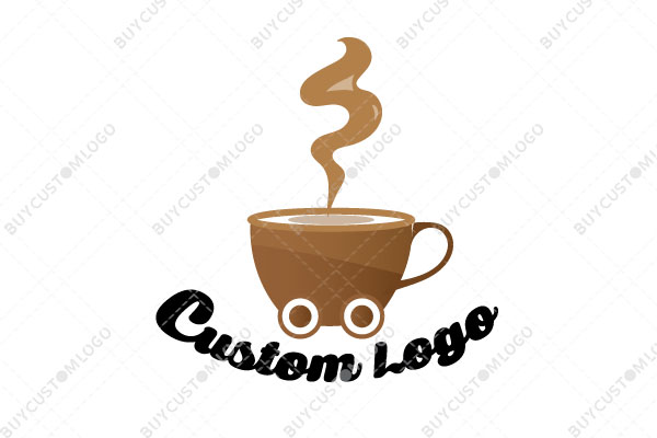 coffee cup with wheels mascot logo