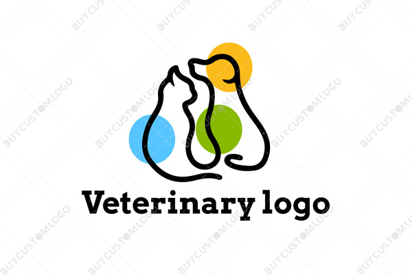 continuous line cat and dog with colourful circles logo