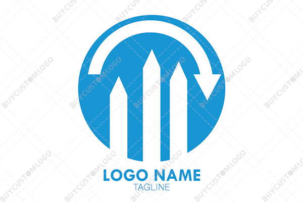 pointed bars under a circular arrow in a seal logo