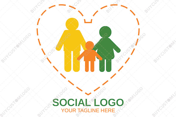 happy family in a sketched heart logo