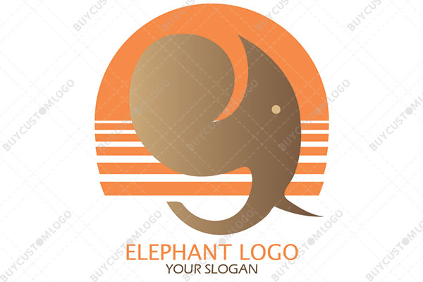 elephant and deformed sun setting logo