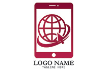 smartphone globe grid and cursor logo