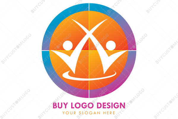 abstract person in a circle quadrants logo