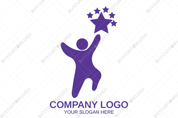 happy energetic jumping person with stars logo