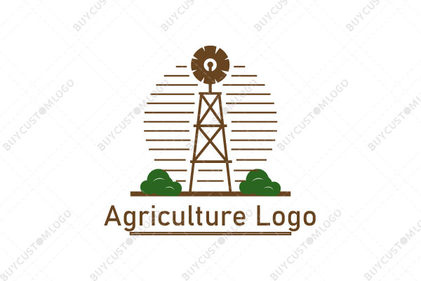 sketch style wind mill with bushes logo