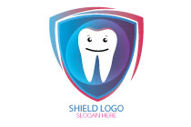 happy tooth in a shield logo