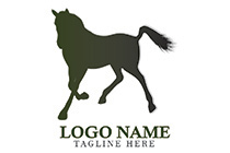 playful black and green horse silhouette logo