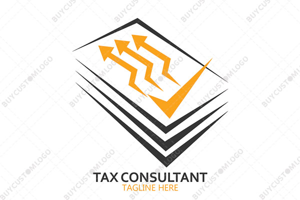 tick, growth arrows in an abstract rectangle logo