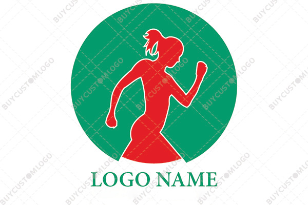 running female athlete in a round seal logo