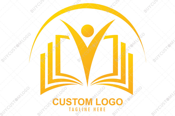 A Book within it an Individual and a Curve Above Logo