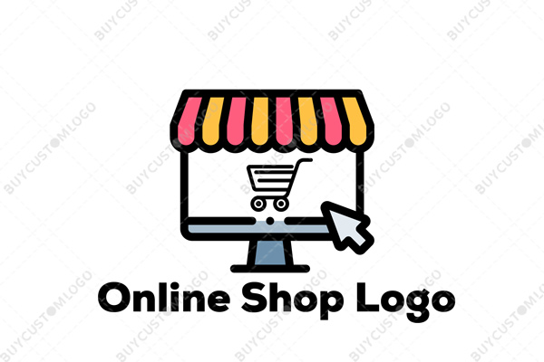 surprised mascot store front shopping cart logo