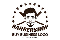 A Man Face with Shaving Blades in Opposite Directions, and Stars in the Background Logo
