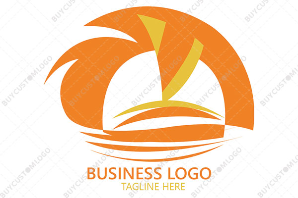 sun themed sailing boat logo