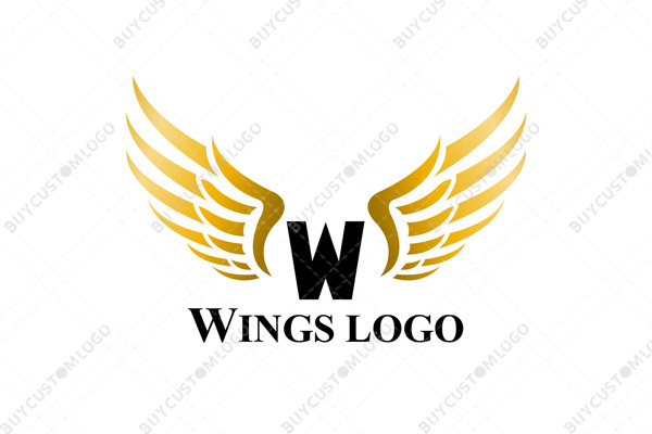 feathery golden wings w letter logo