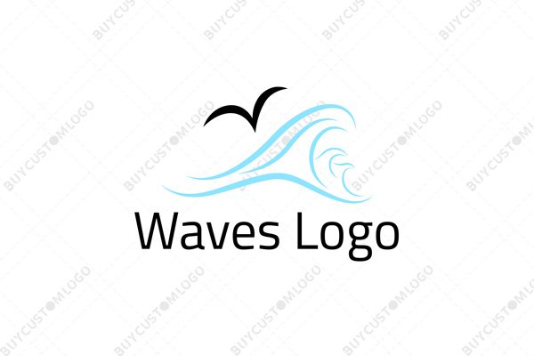 hand sketched waves and bird logo