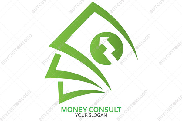 abstract currency notes with growth arrow seal logo