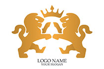 heraldic style lions with a crown logo